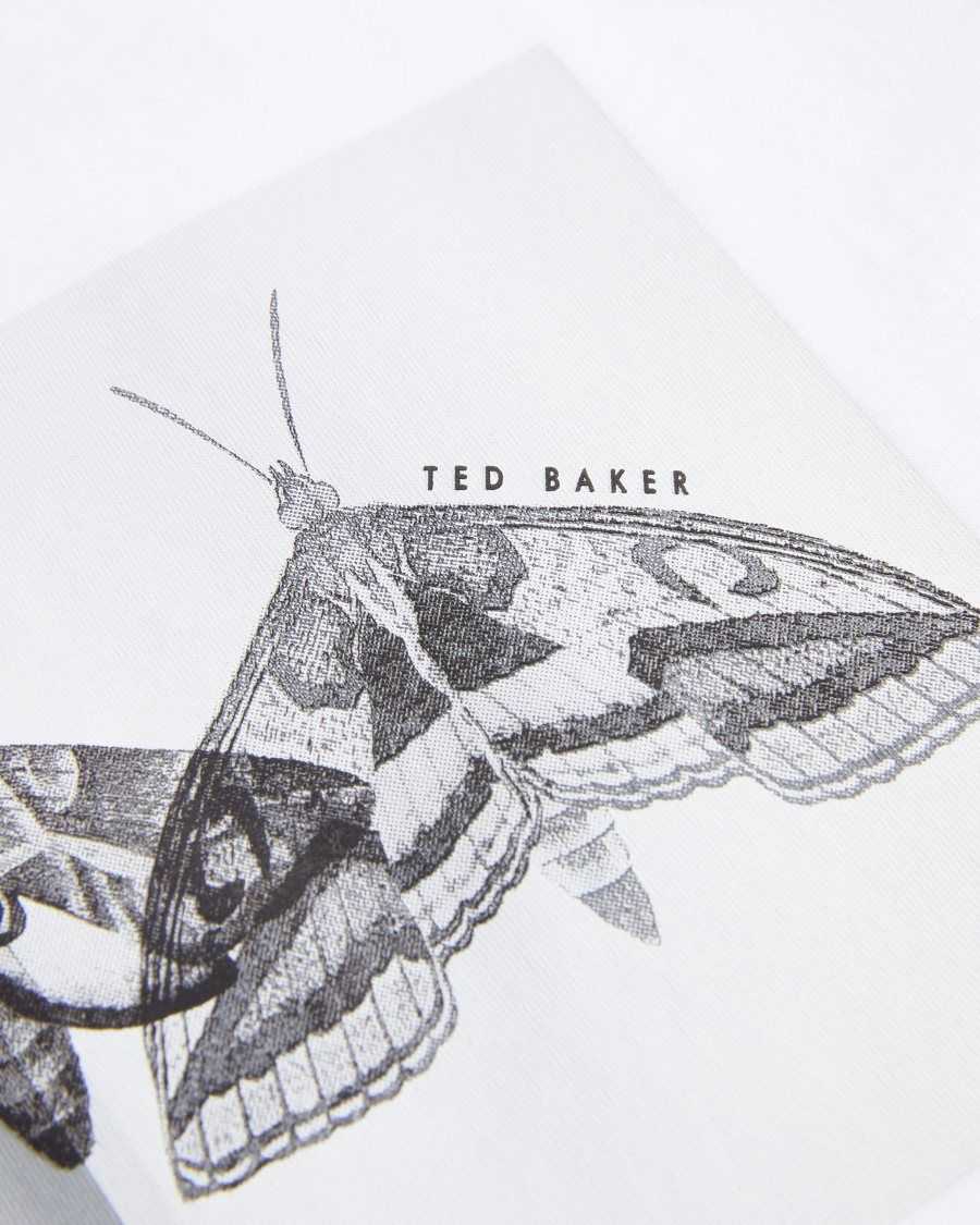 Ted Baker Rewild Short Sleeve Regular Fit Moth Print T-Shirt White | 70214-YHCS