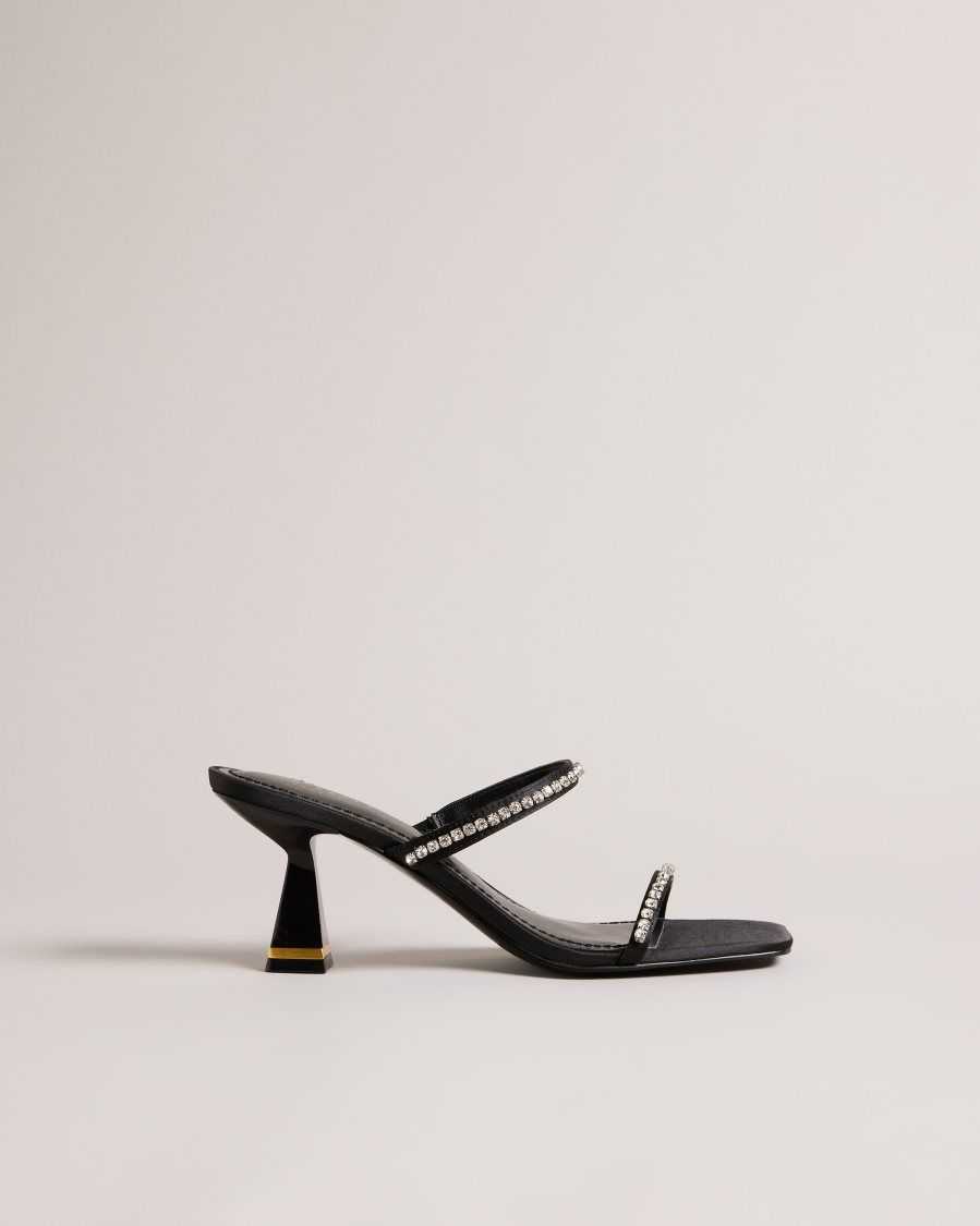 Ted Baker Rinita Diamante Satin Kitten Heel Sandals Black | 45896-UYQX