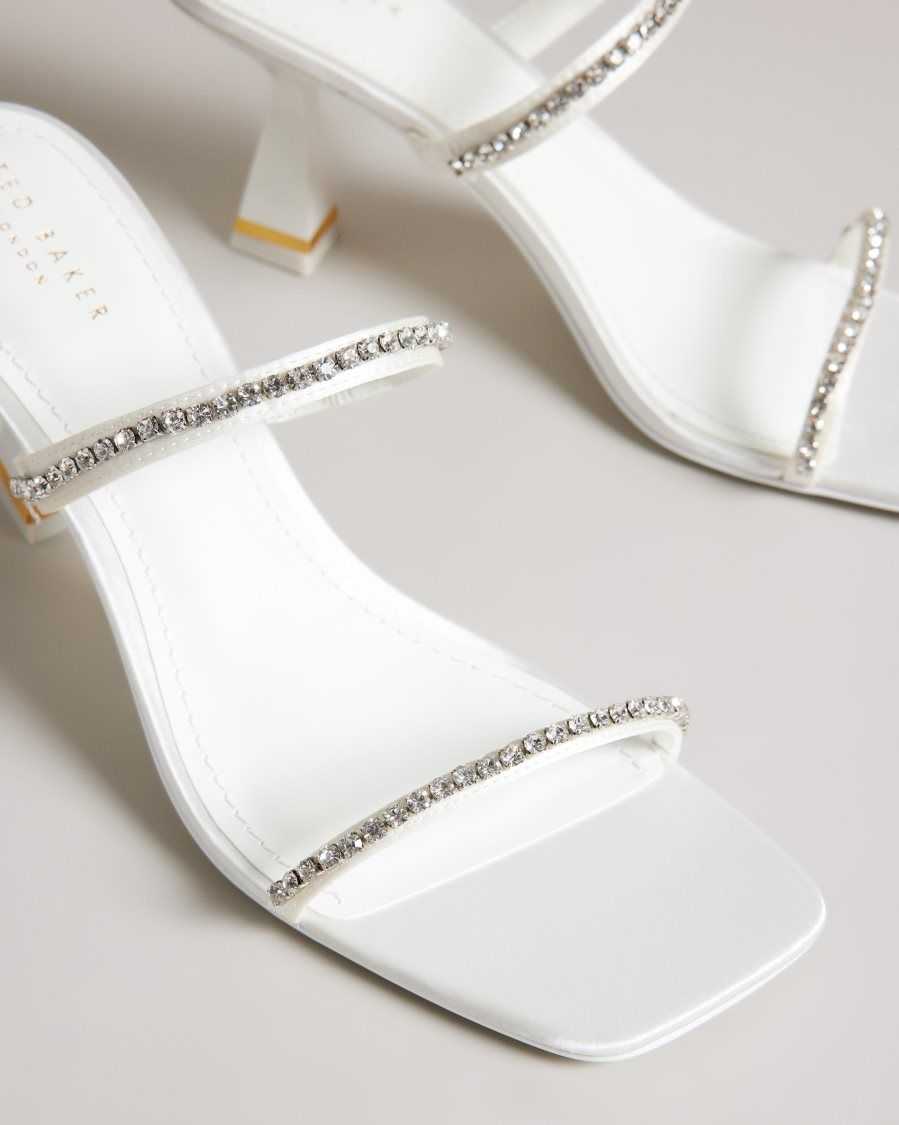 Ted Baker Rinita Diamante Satin Kitten Heel Sandals Ivory | 18692-JRZA