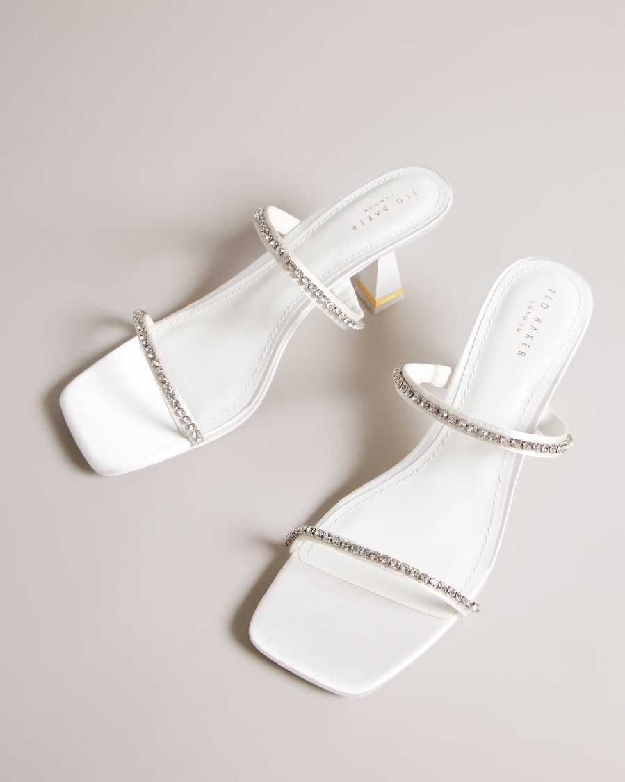 Ted Baker Rinita Diamante Satin Kitten Heel Sandals Ivory | 18692-JRZA