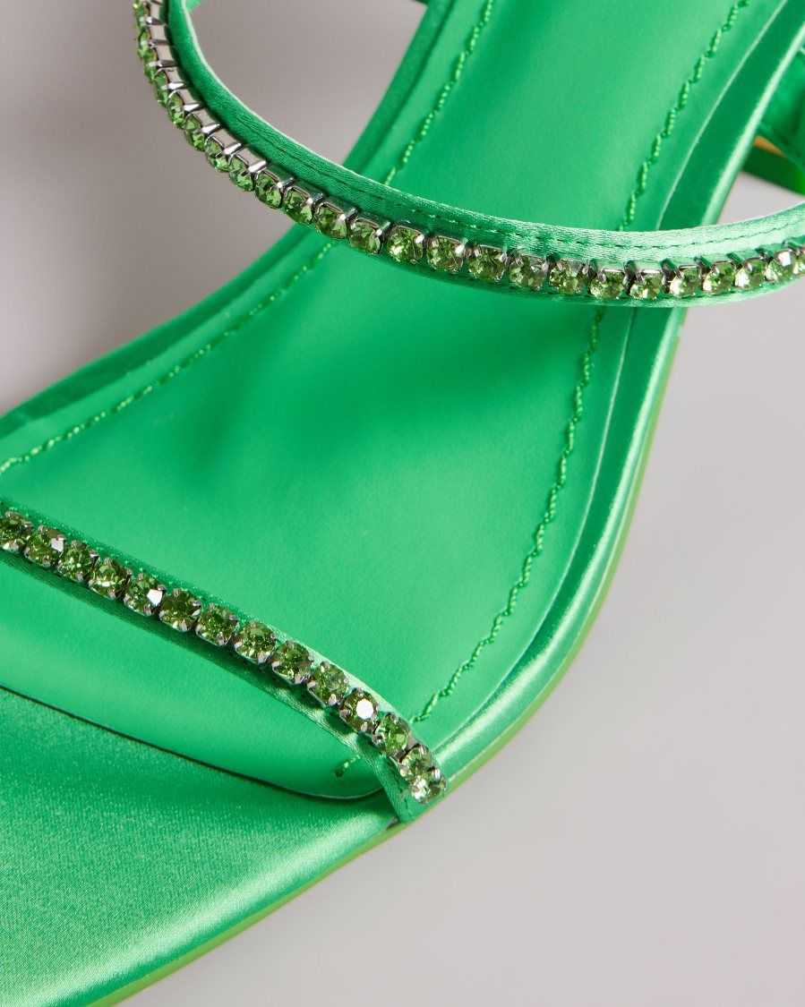 Ted Baker Rinita Diamante Satin Kitten Heel Sandals Green | 70938-VJYO