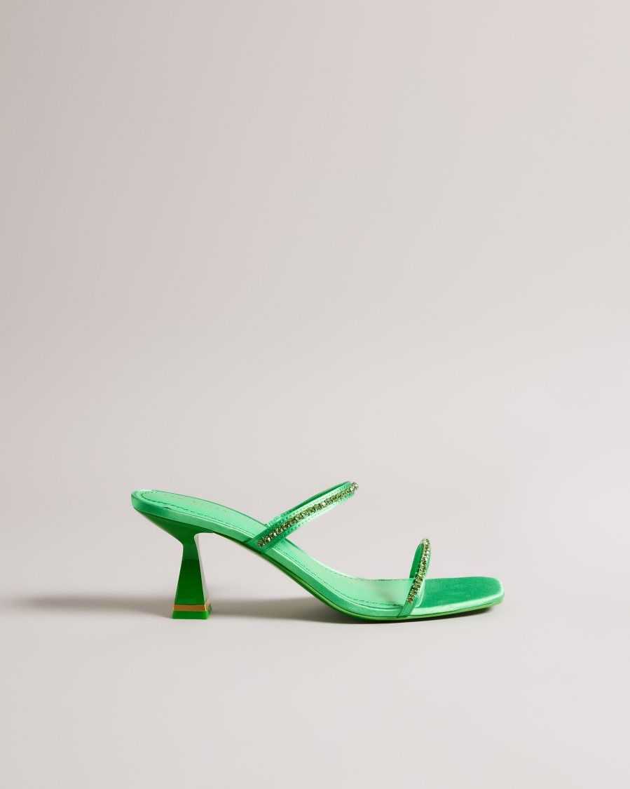 Ted Baker Rinita Diamante Satin Kitten Heel Sandals Green | 70938-VJYO