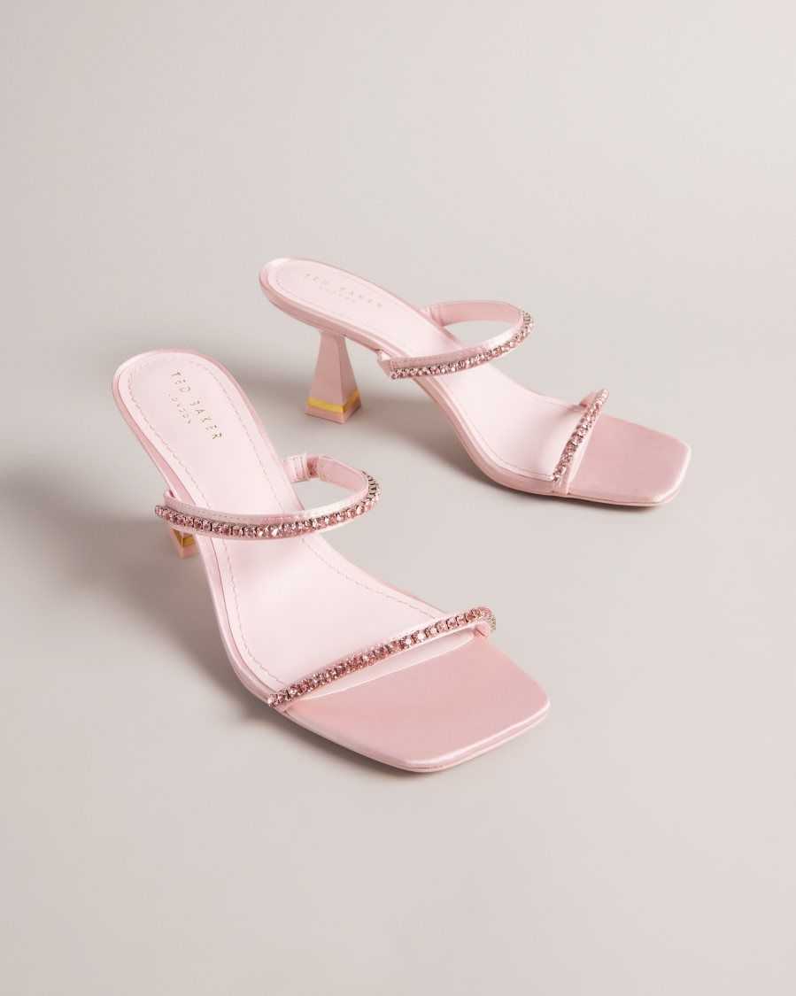 Ted Baker Rinita Diamante Satin Kitten Heel Sandals Pale Pink | 93061-WUTB