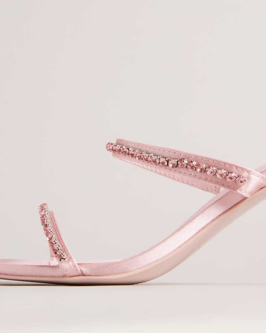 Ted Baker Rinita Diamante Satin Kitten Heel Sandals Pale Pink | 93061-WUTB