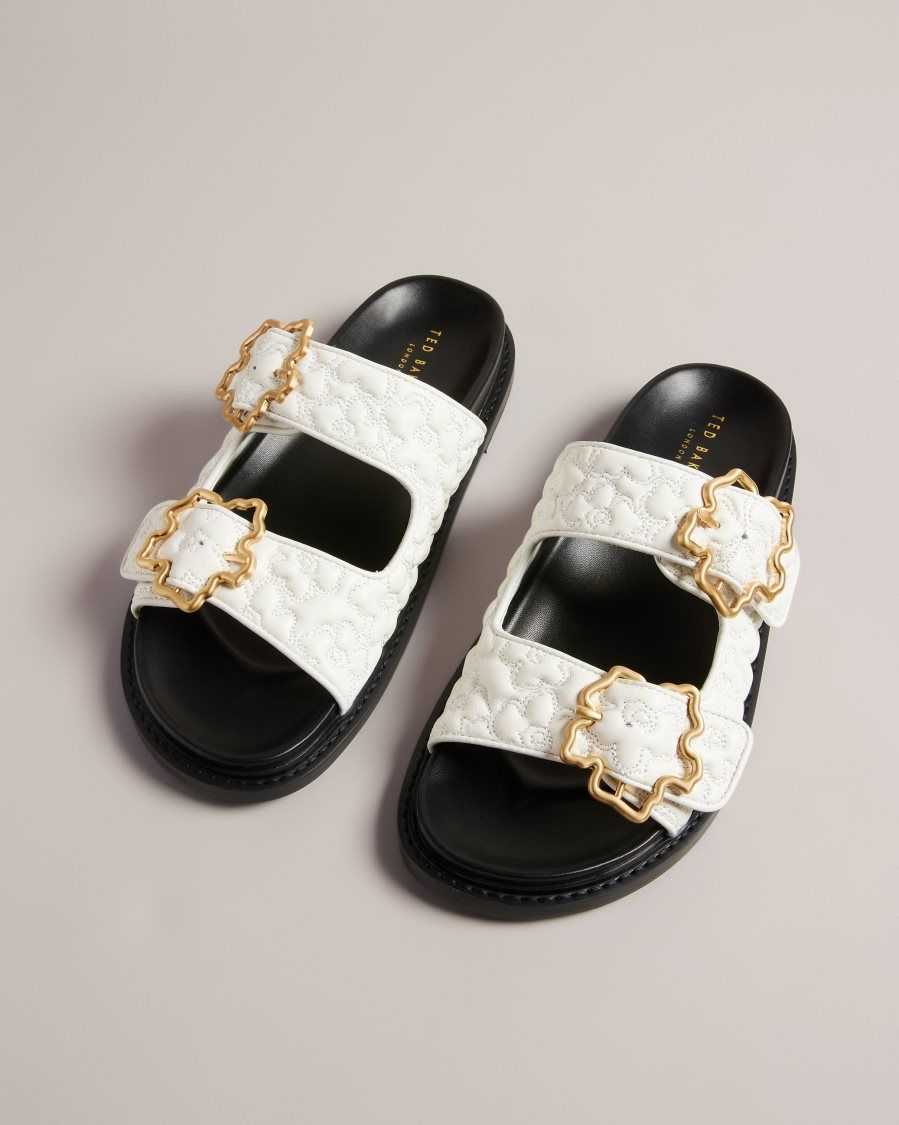 Ted Baker Rinnely Quilted Magnolia Buckle Sandals White | 49251-BZRD