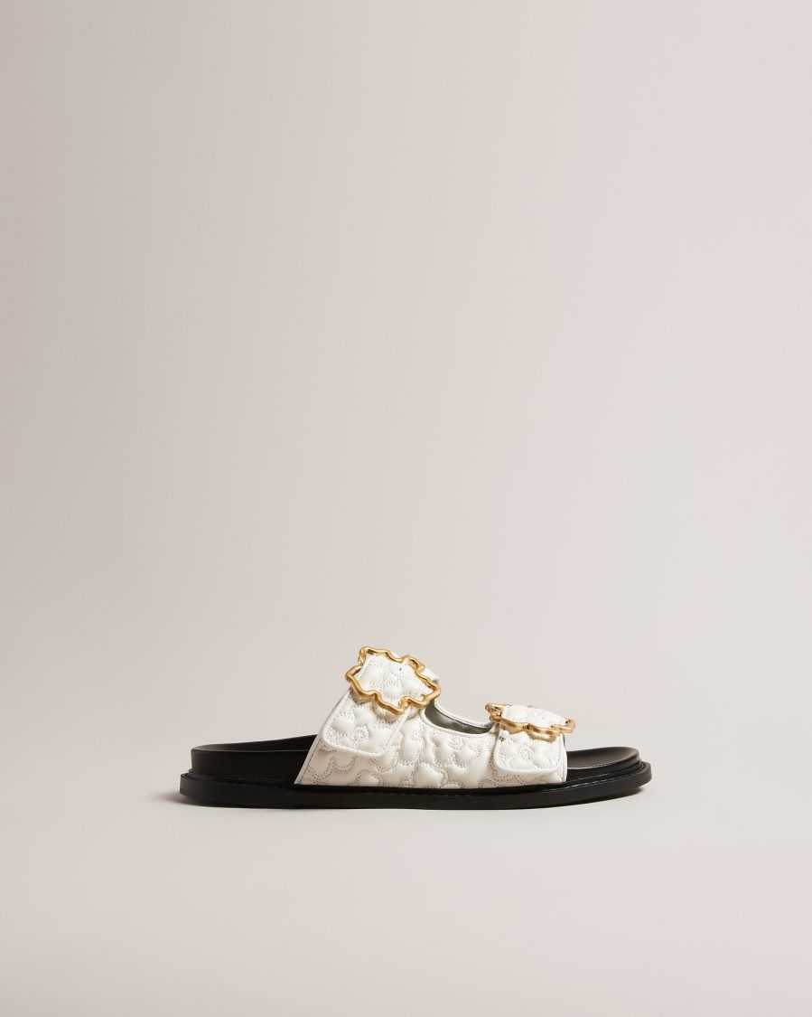 Ted Baker Rinnely Quilted Magnolia Buckle Sandals White | 49251-BZRD