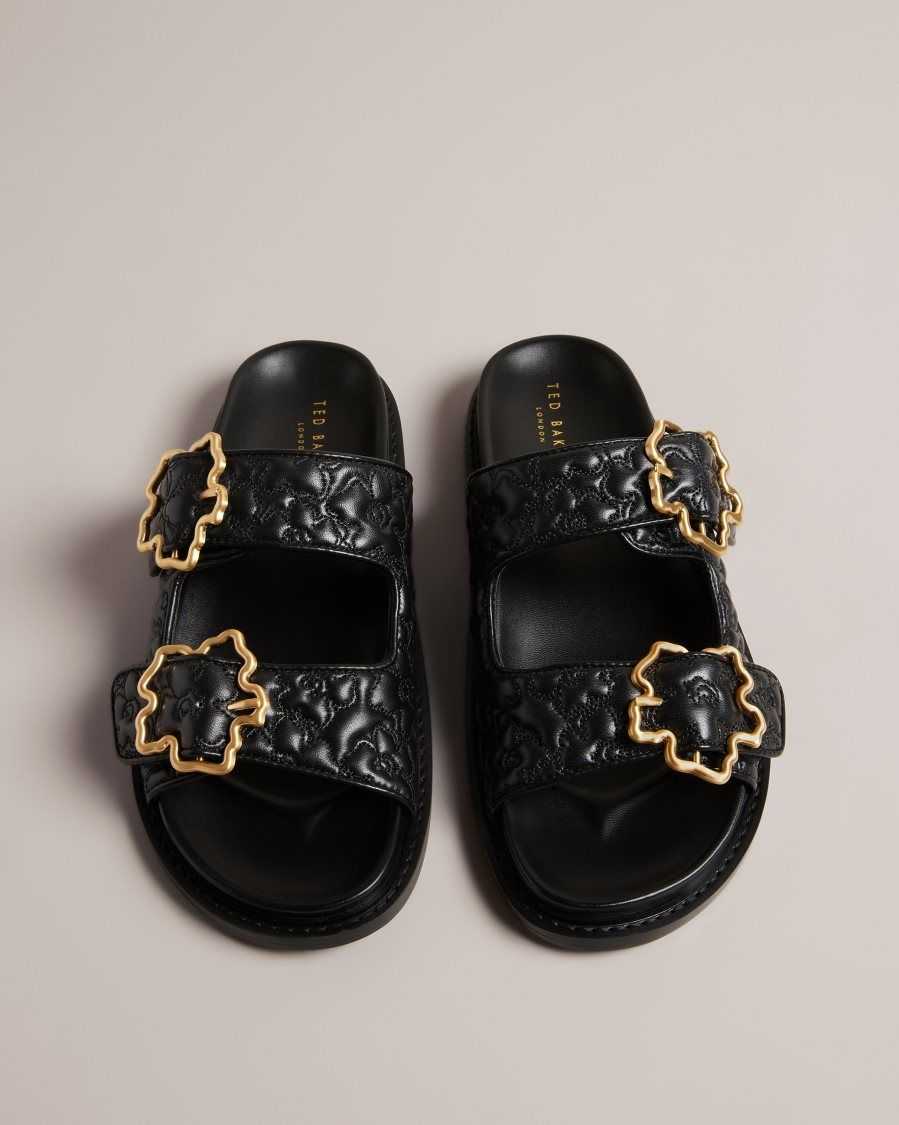 Ted Baker Rinnely Quilted Magnolia Buckle Sandals Black | 20561-TOLY