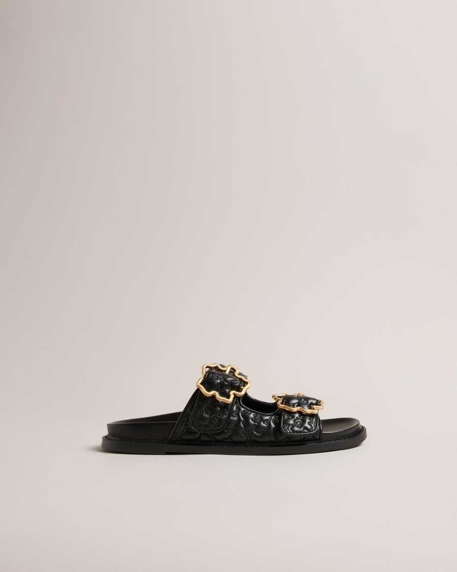 Ted Baker Rinnely Quilted Magnolia Buckle Sandals Black | 20561-TOLY