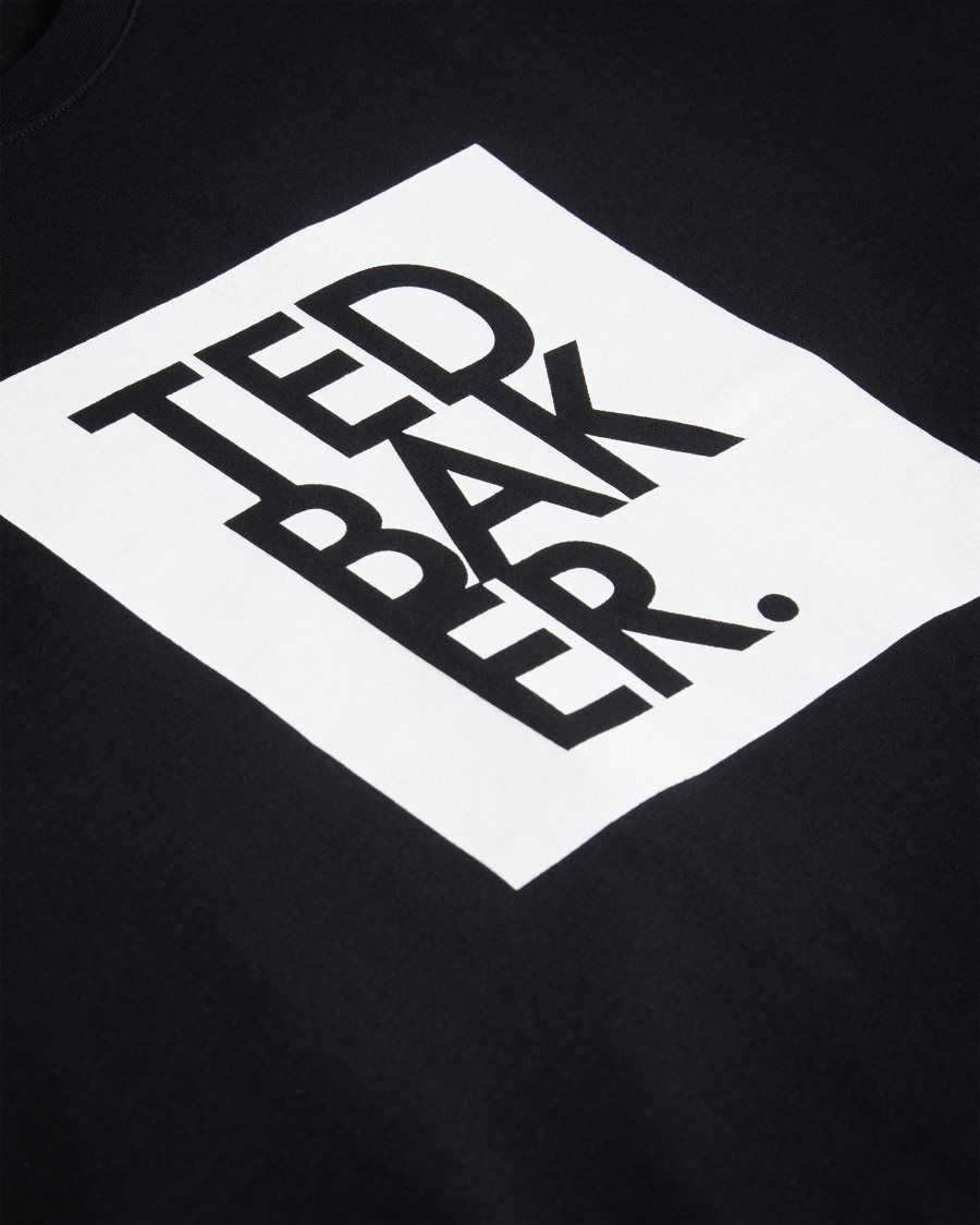 Ted Baker Rofata Short Sleeve Square Logo Graphic T-Shirt Black | 20846-YZHR