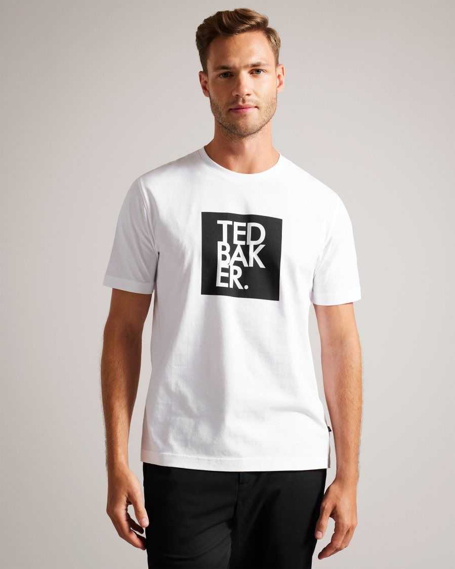 Ted Baker Rofata Short Sleeve Square Logo Graphic T-Shirt White | 36194-SIEZ