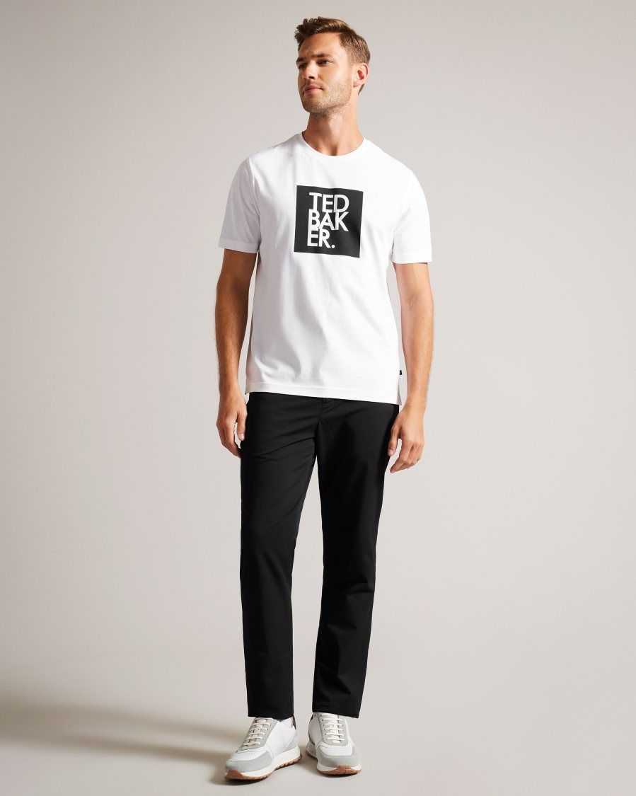 Ted Baker Rofata Short Sleeve Square Logo Graphic T-Shirt White | 36194-SIEZ