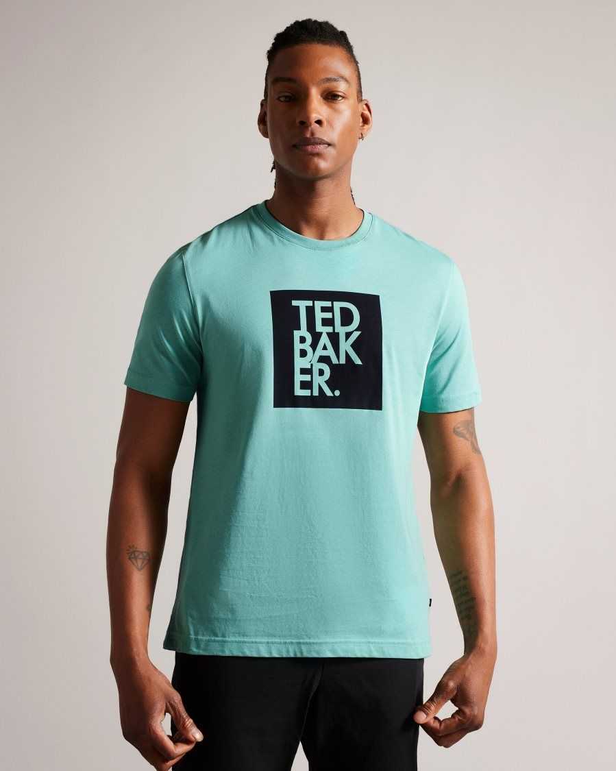 Ted Baker Rofata Short Sleeve Square Logo Graphic T-Shirt Mint | 48723-UPCL