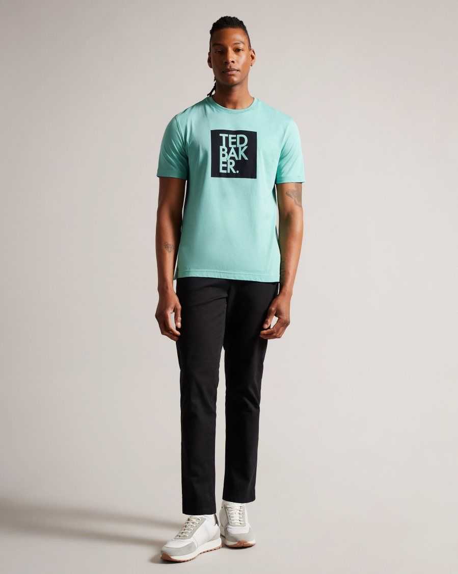 Ted Baker Rofata Short Sleeve Square Logo Graphic T-Shirt Mint | 48723-UPCL