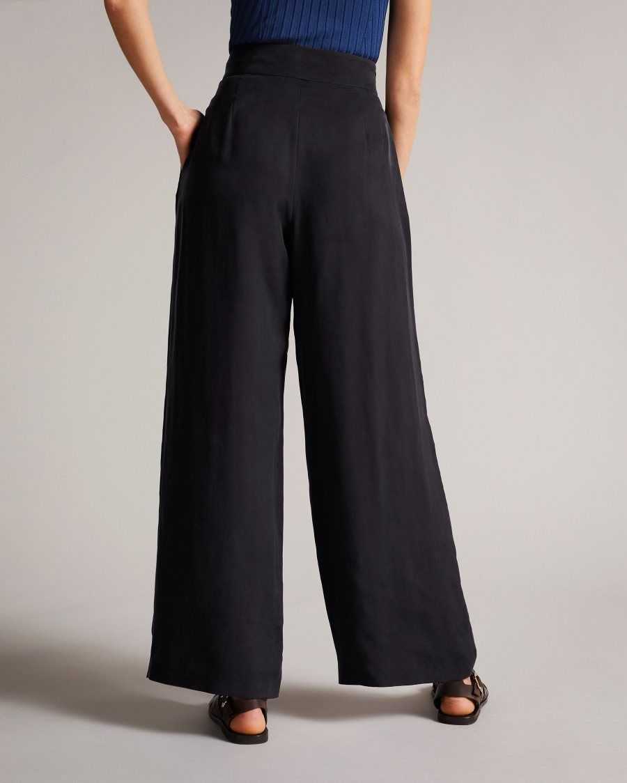 Ted Baker Ronia Pleated Wide Flood Length Trousers Navy | 62475-LRAW