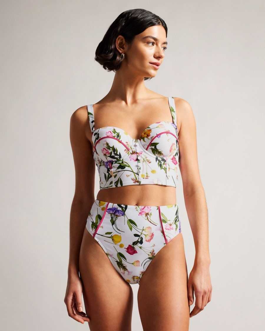 Ted Baker Rosaby High Waisted Floral Bikini Bottoms White | 12483-YETI