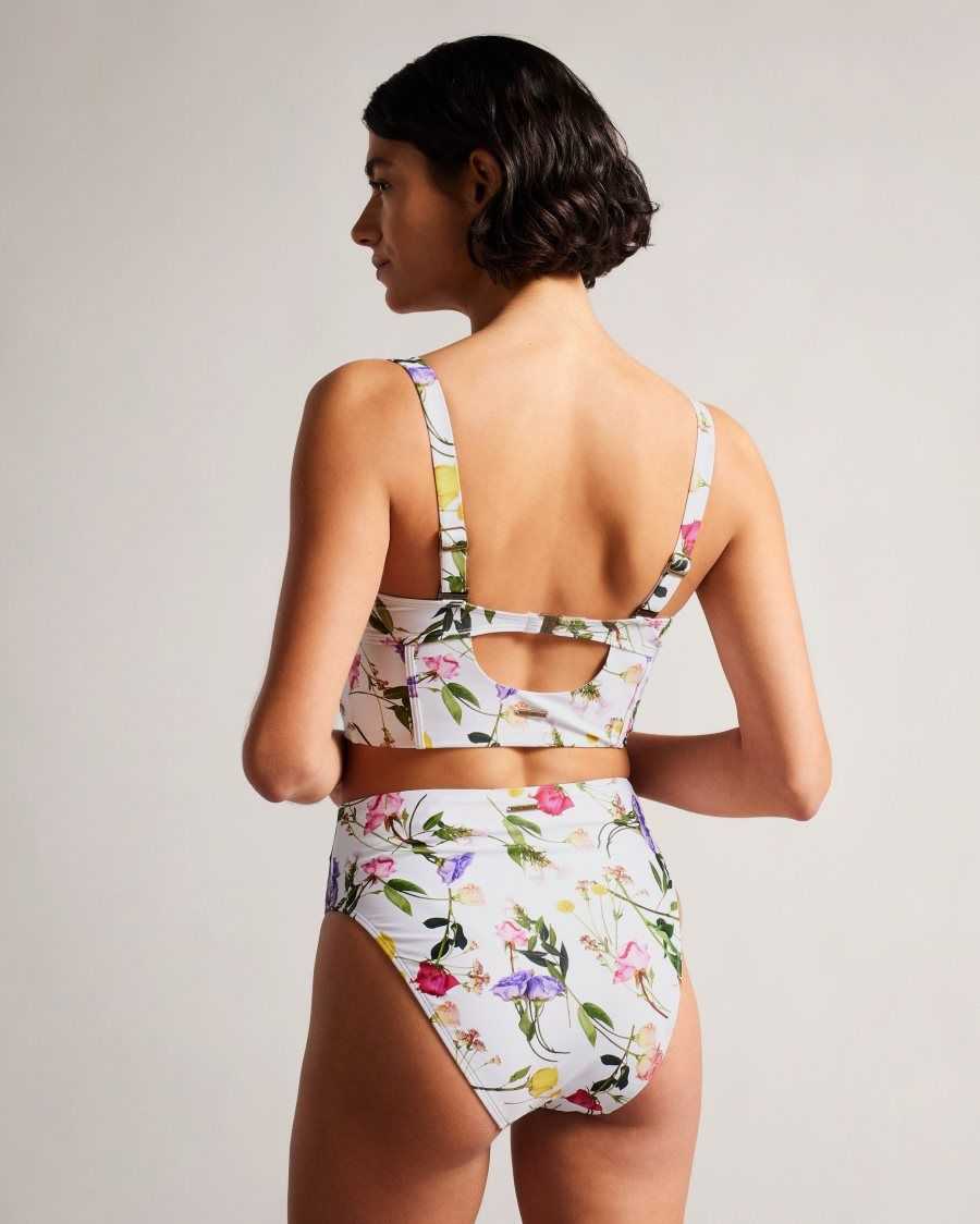 Ted Baker Rosaby High Waisted Floral Bikini Bottoms White | 12483-YETI