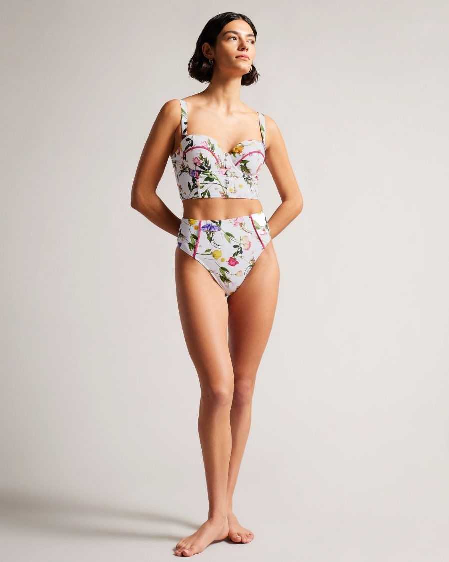 Ted Baker Rosaby High Waisted Floral Bikini Bottoms White | 12483-YETI