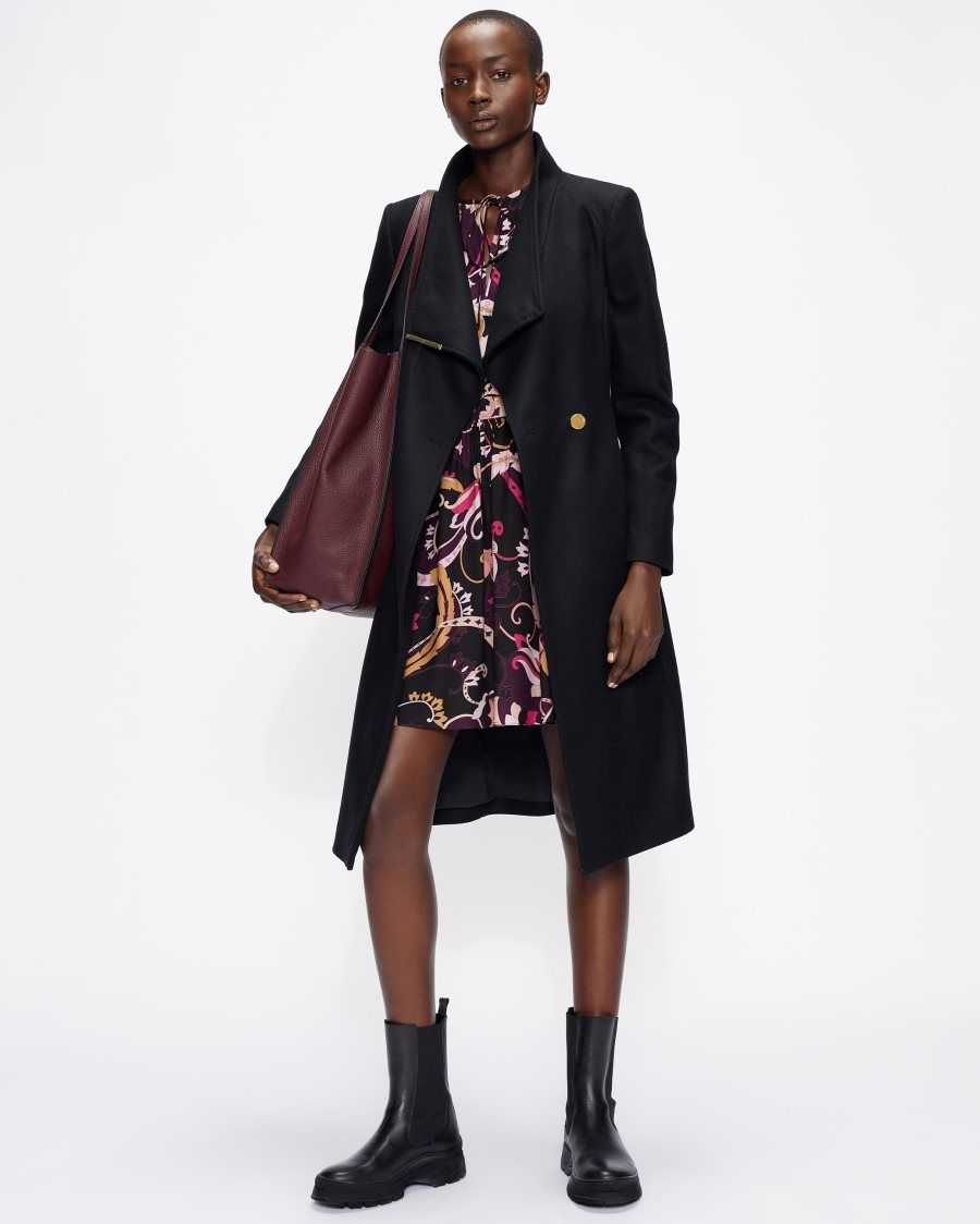 Ted Baker Rose Wool Wrap Coat Black | 85316-ZNBR