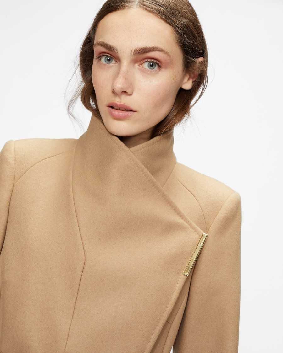 Ted Baker Rosell Long Length Wool Wrap Coat Camel | 36482-ISMF