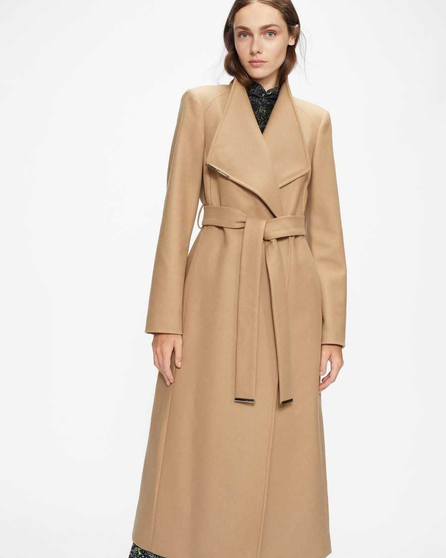 Ted Baker Rosell Long Length Wool Wrap Coat Camel | 36482-ISMF