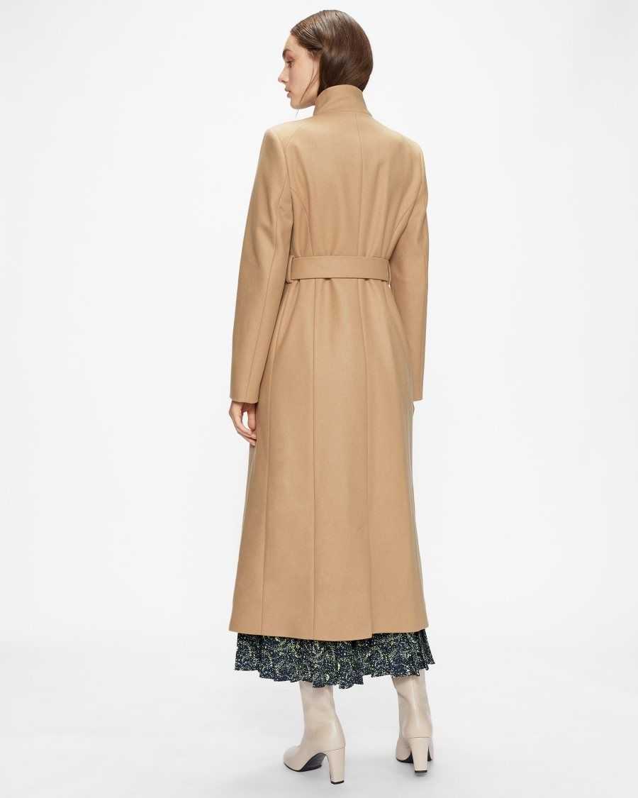 Ted Baker Rosell Long Length Wool Wrap Coat Camel | 36482-ISMF