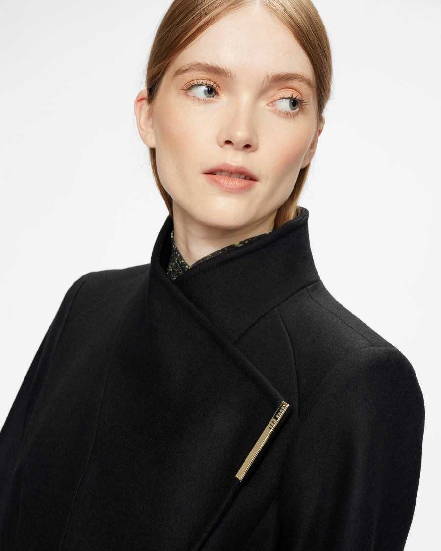 Ted Baker Rosell Long Length Wool Wrap Coat Black | 64809-QBTR