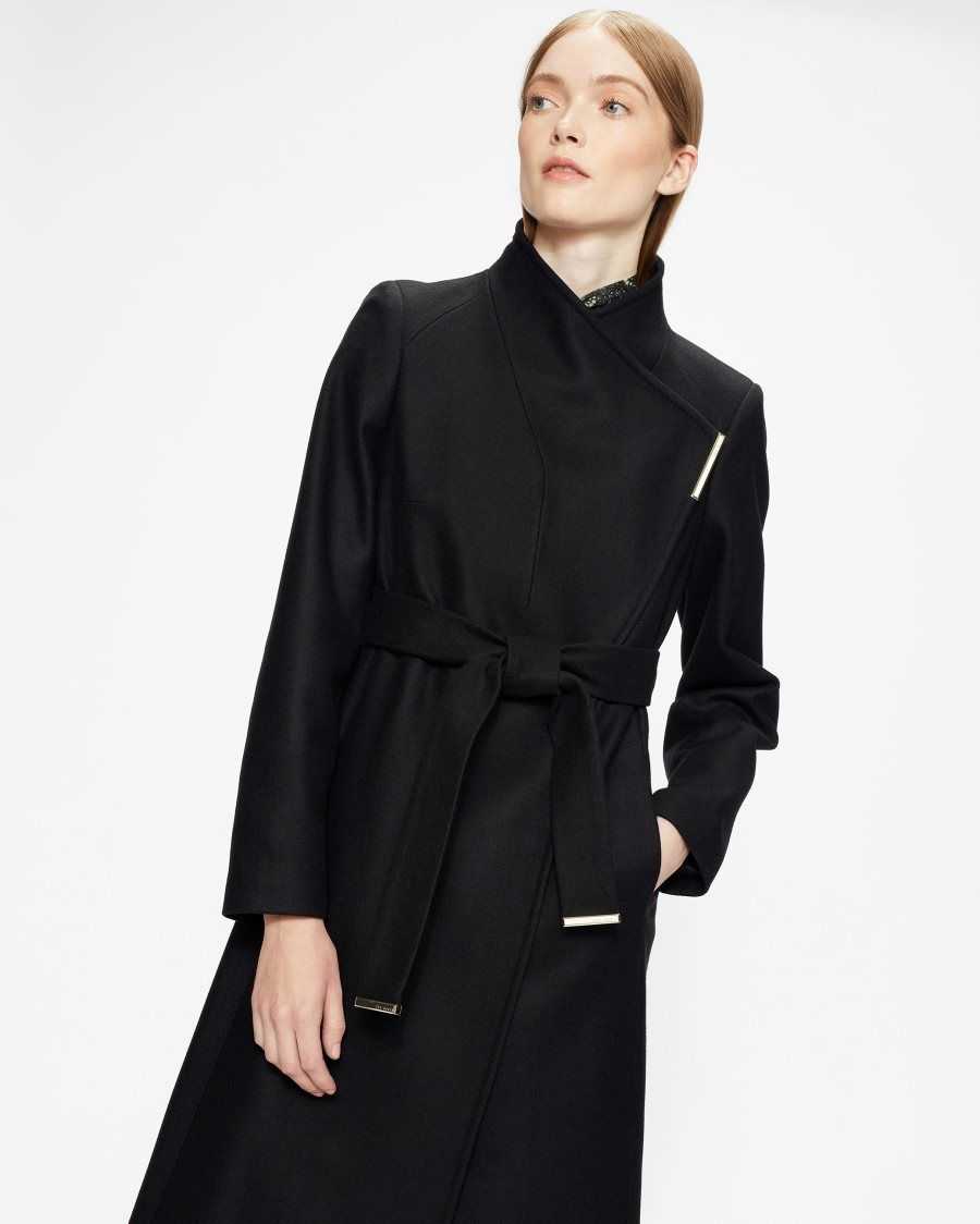 Ted Baker Rosell Long Length Wool Wrap Coat Black | 64809-QBTR