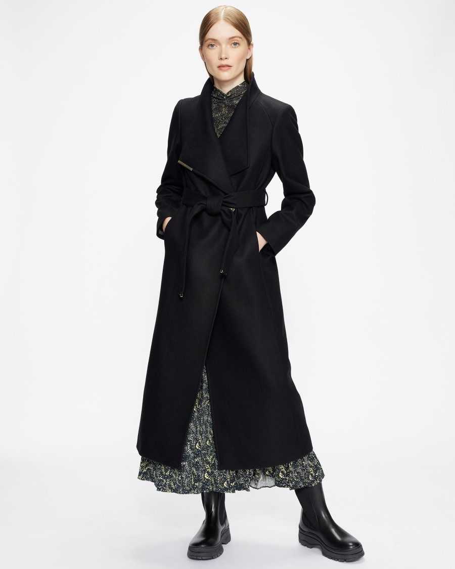 Ted Baker Rosell Long Length Wool Wrap Coat Black | 64809-QBTR