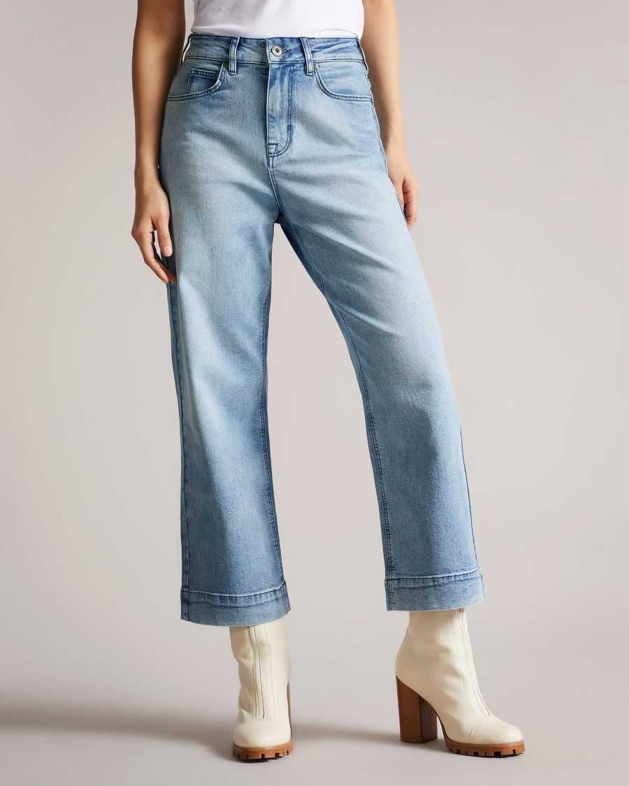 Ted Baker Roseum Wide Leg Cropped Denim Jeans Light Wash | 85072-BNLF