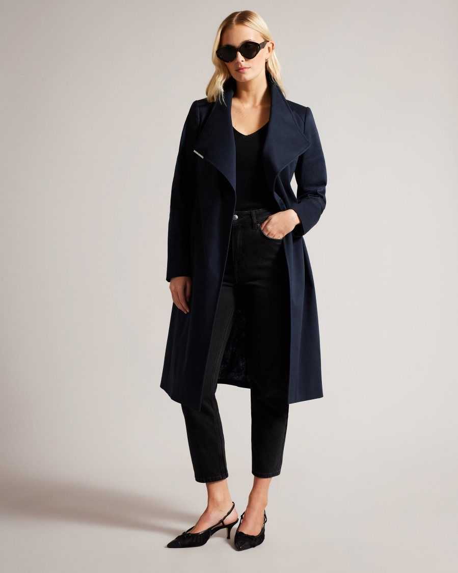 Ted Baker Rosina Midi Length Wrap Trench Coat Dark Blue | 10964-BLTX