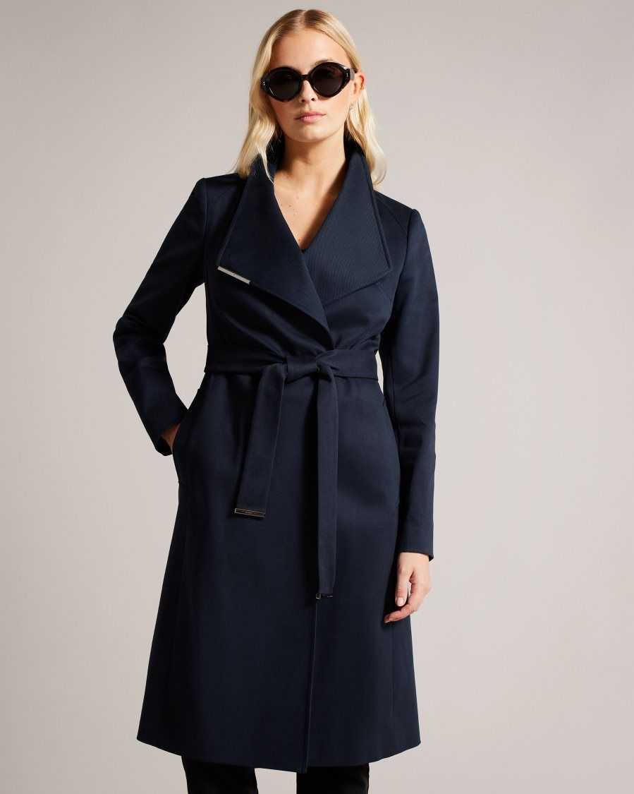 Ted Baker Rosina Midi Length Wrap Trench Coat Dark Blue | 10964-BLTX