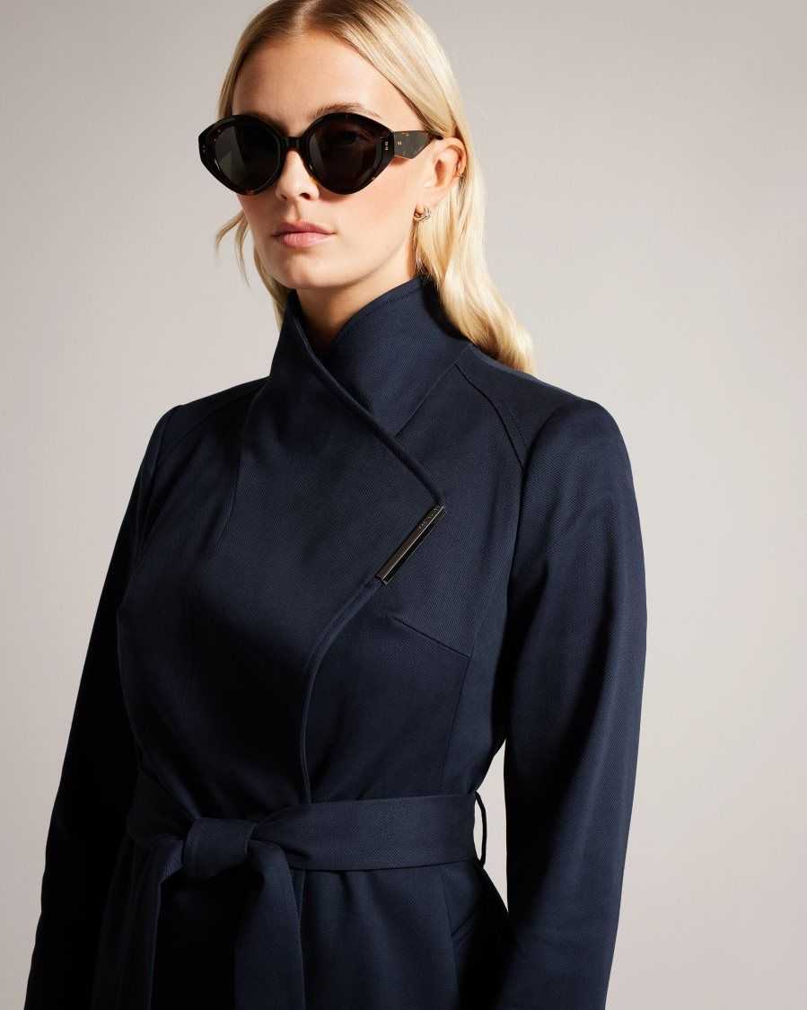 Ted Baker Rosina Midi Length Wrap Trench Coat Dark Blue | 10964-BLTX