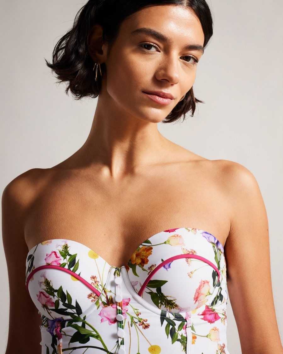 Ted Baker Royella Longline Floral Bikini Top White | 75683-AZNI