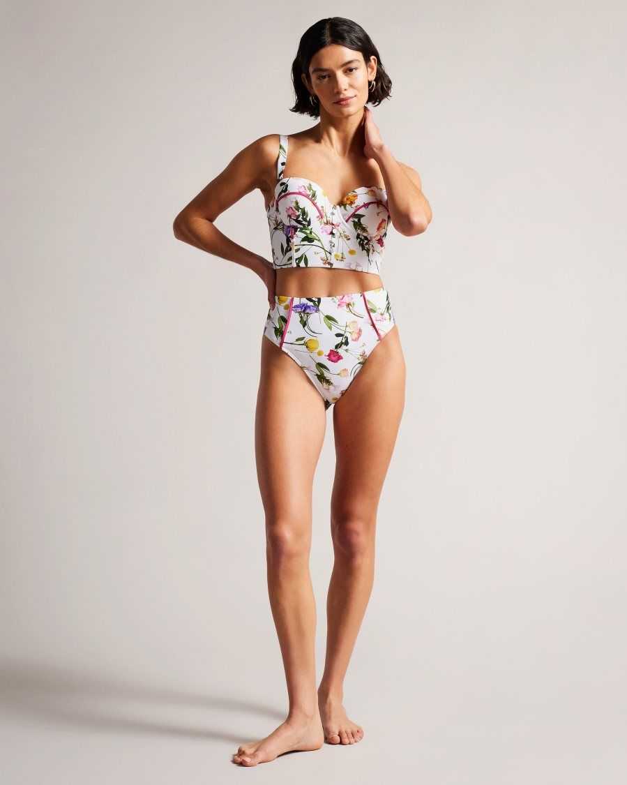 Ted Baker Royella Longline Floral Bikini Top White | 75683-AZNI