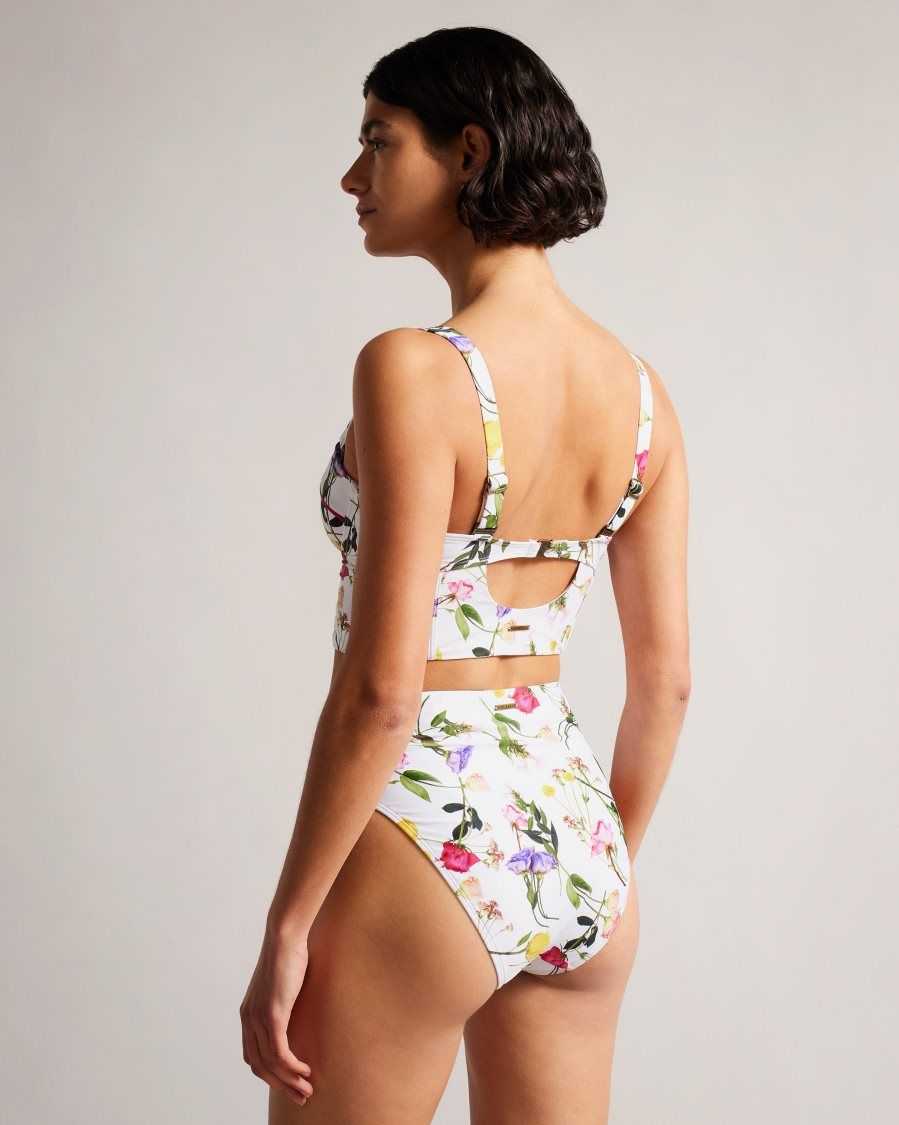 Ted Baker Royella Longline Floral Bikini Top White | 75683-AZNI