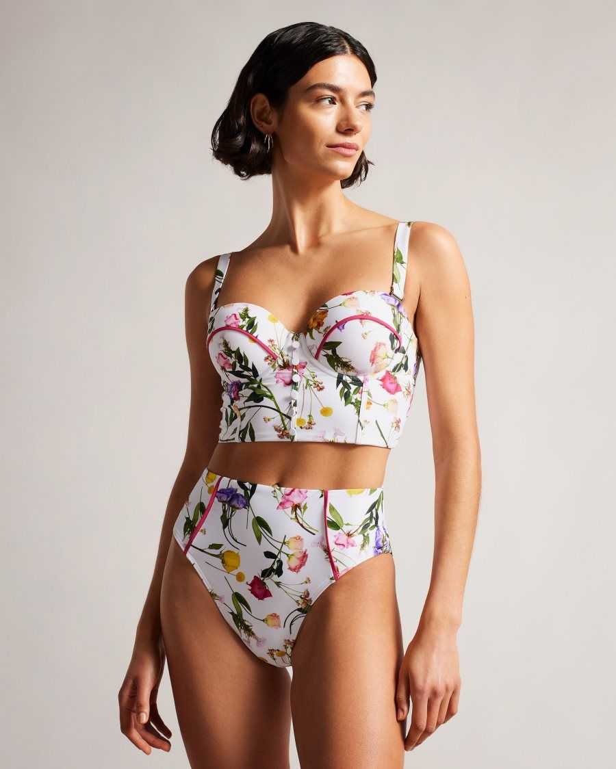 Ted Baker Royella Longline Floral Bikini Top White | 75683-AZNI