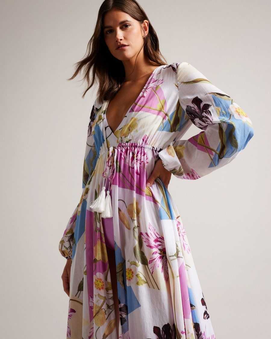 Ted Baker Rozlyn Floaty Floral Maxi Cover Up White | 30195-UXZK