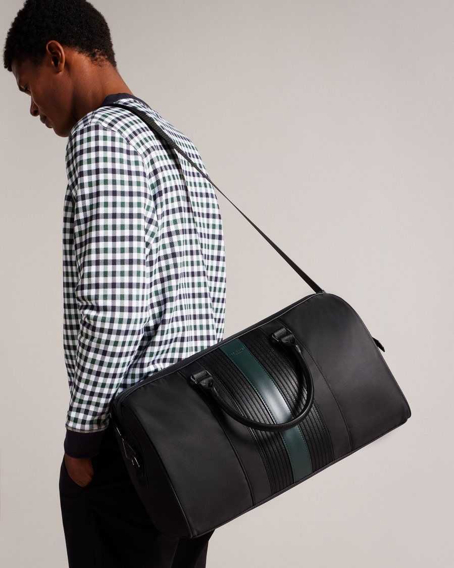 Ted Baker Rucks Core Twill PU Striped Holdall Black | 30954-GJEL