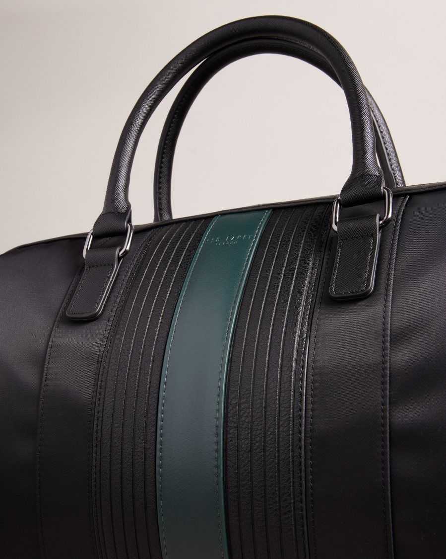 Ted Baker Rucks Core Twill PU Striped Holdall Black | 30954-GJEL