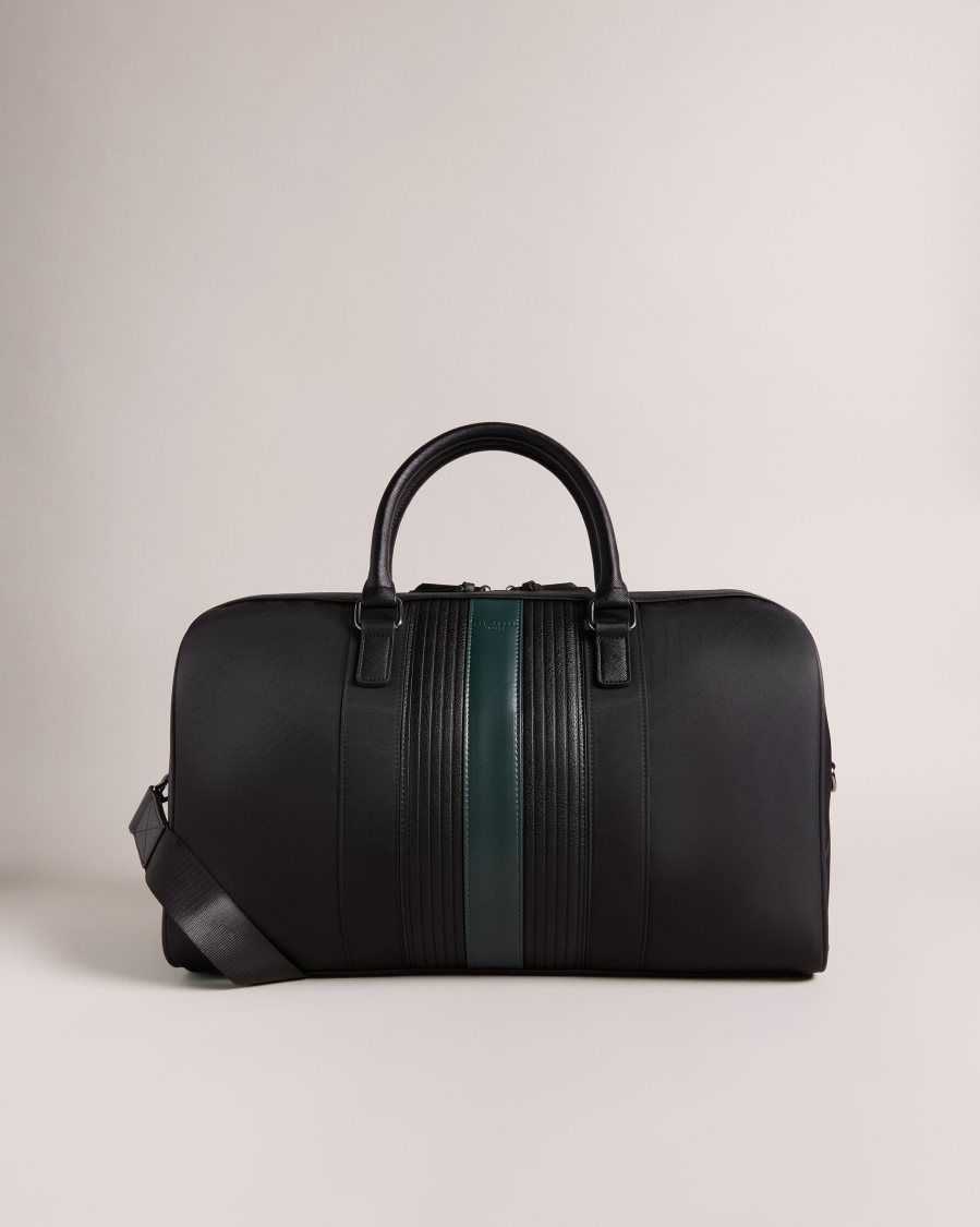 Ted Baker Rucks Core Twill PU Striped Holdall Black | 30954-GJEL