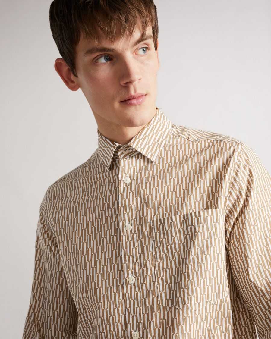 Ted Baker Ruskin Long Sleeve Retro Print Shirt Tan | 49637-UCKY