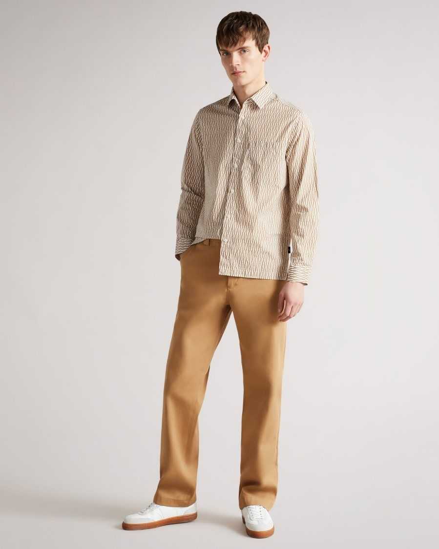 Ted Baker Ruskin Long Sleeve Retro Print Shirt Tan | 49637-UCKY