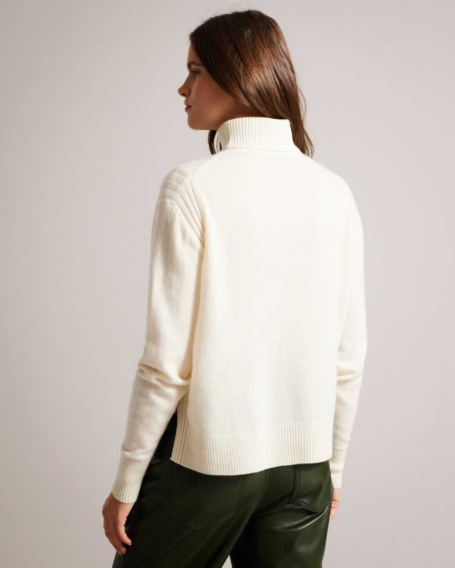 Ted Baker Ruthell Organic Cashmere Roll Neck Jumper Ivory | 96201-SOXB