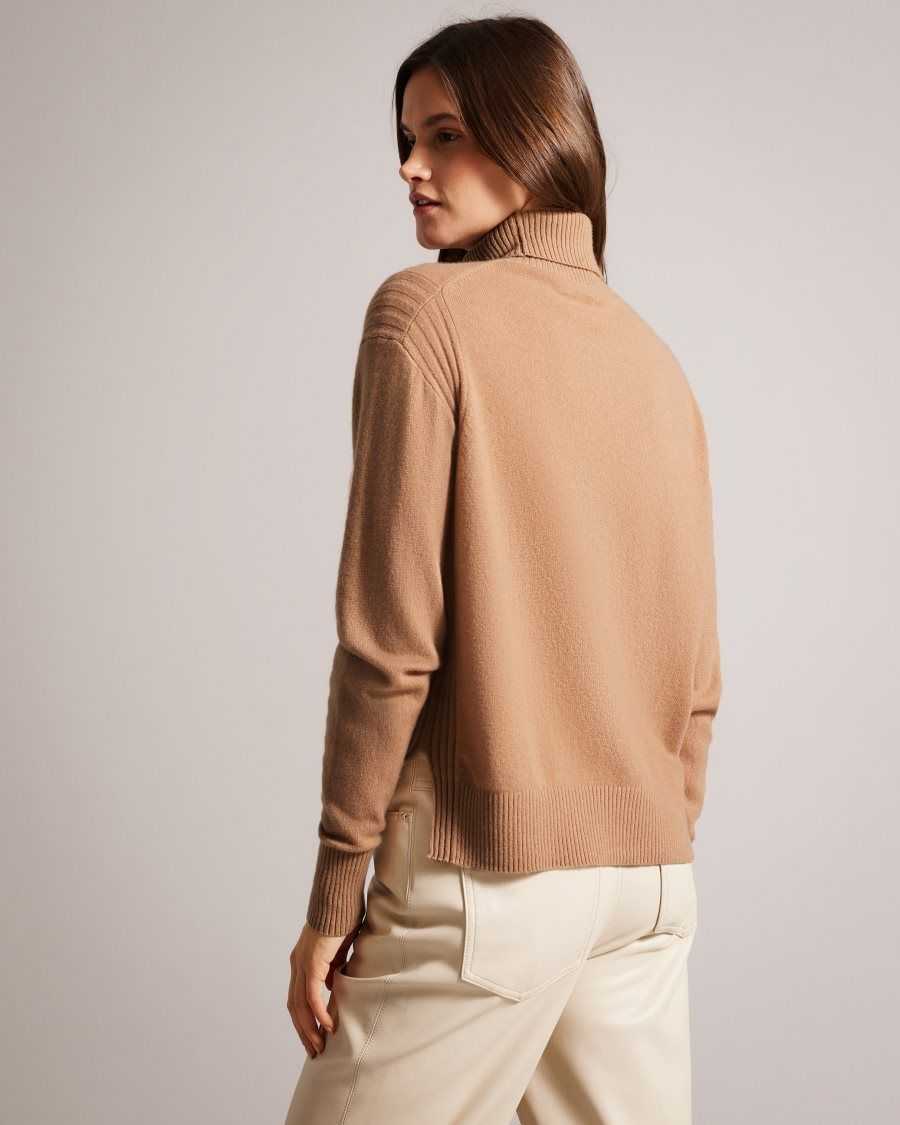 Ted Baker Ruthell Organic Cashmere Roll Neck Jumper Camel | 52063-WEAN