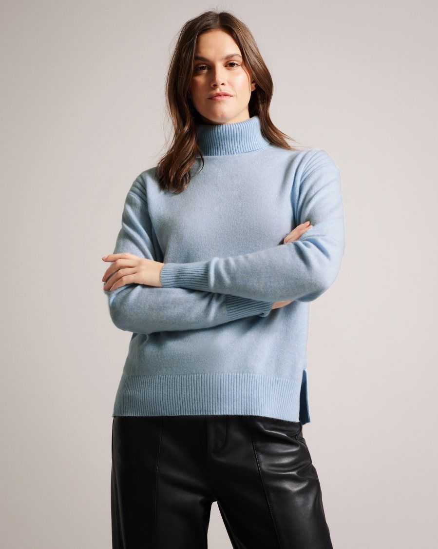 Ted Baker Ruthell Organic Cashmere Roll Neck Jumper Light Blue | 43127-ZTJB