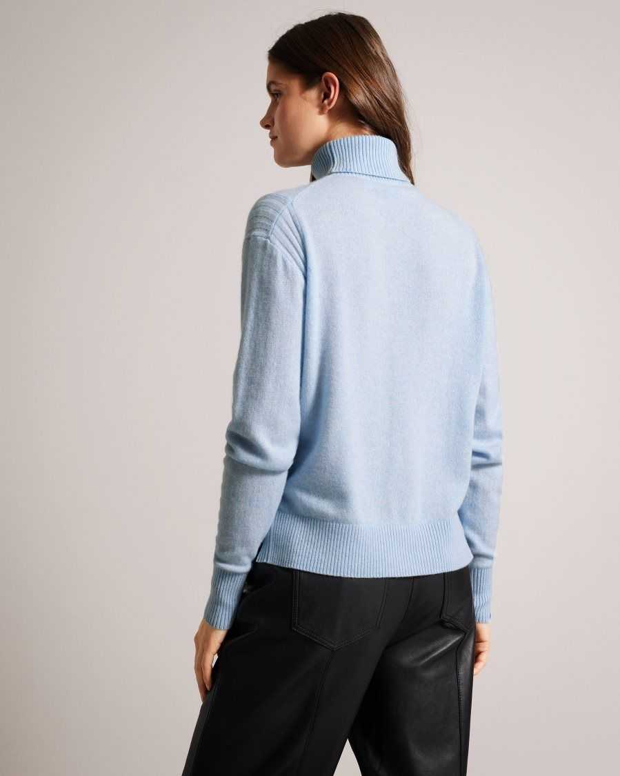 Ted Baker Ruthell Organic Cashmere Roll Neck Jumper Light Blue | 43127-ZTJB