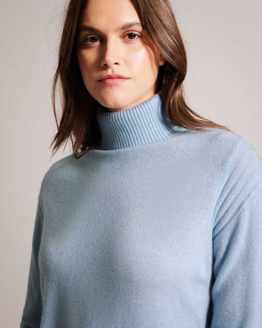 Ted Baker Ruthell Organic Cashmere Roll Neck Jumper Light Blue | 43127-ZTJB