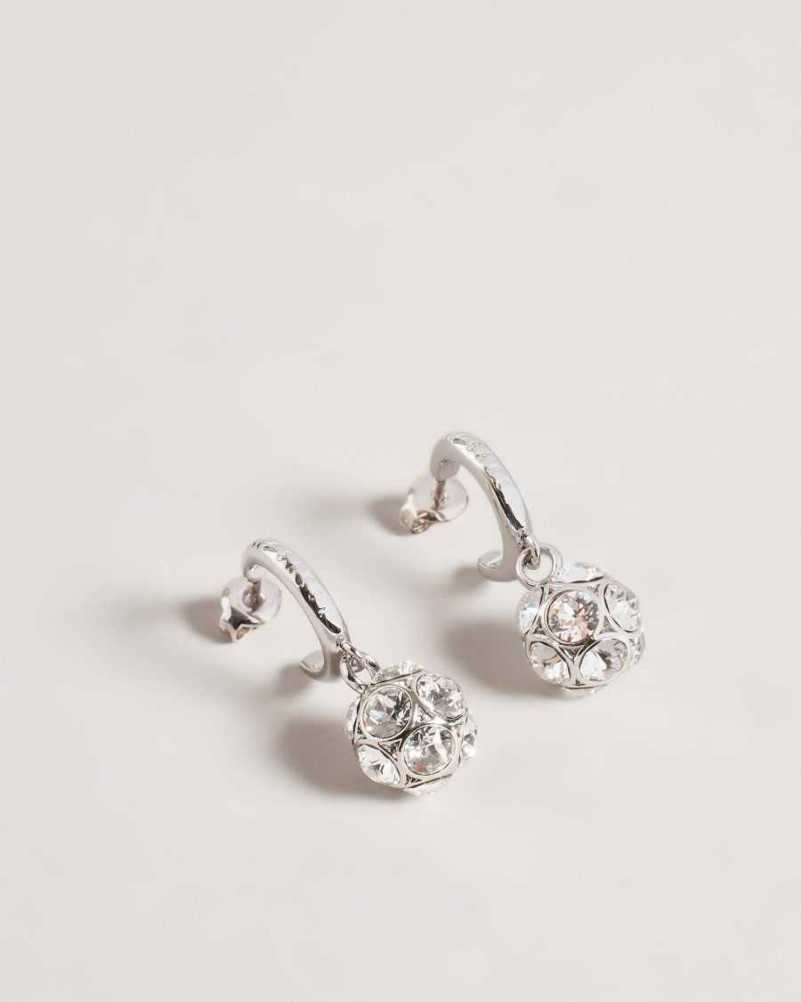 Ted Baker Ryanka Crystal Ball Hoop Charm Earrings Silver Colour | 98543-YXOZ