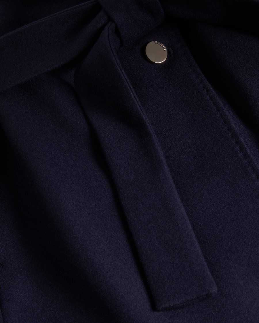 Ted Baker Rytaa SHORT WOOL WRAP COAT Dark Navy | 24189-DBUQ