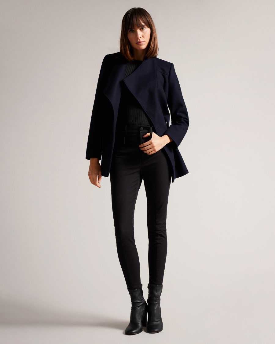 Ted Baker Rytaa SHORT WOOL WRAP COAT Dark Navy | 24189-DBUQ